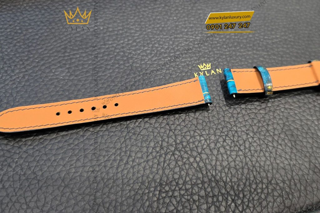 Kỳ Lân Luxury Day dong ho da ca sau 11 Dây đồng hồ da cá sấu màu xanh