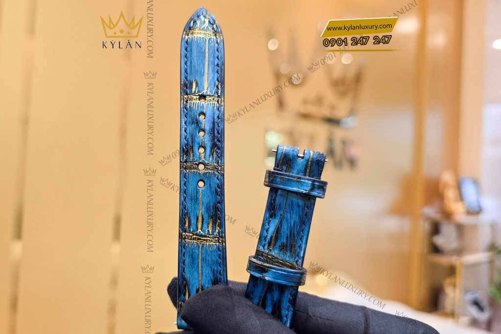 Kỳ Lân Luxury Day dong ho da ca sau 4 Dây đồng hồ da cá sấu màu xanh
