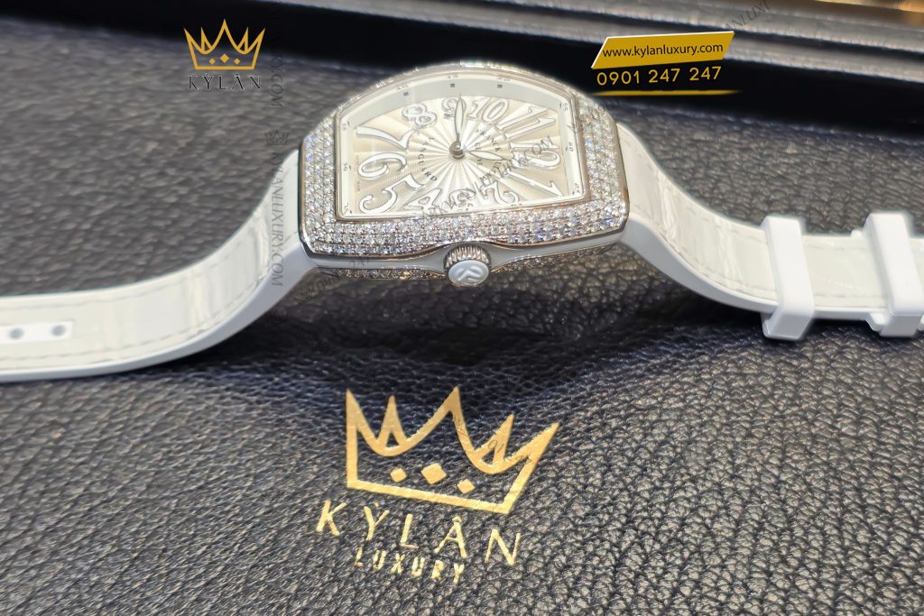 Kỳ Lân Luxury Dong ho Franck Muller Lady White Full Diamond V32 QZ 9 Đồng hồ Franck Muller Vanguard Lady White Full Diamond V32 QZ