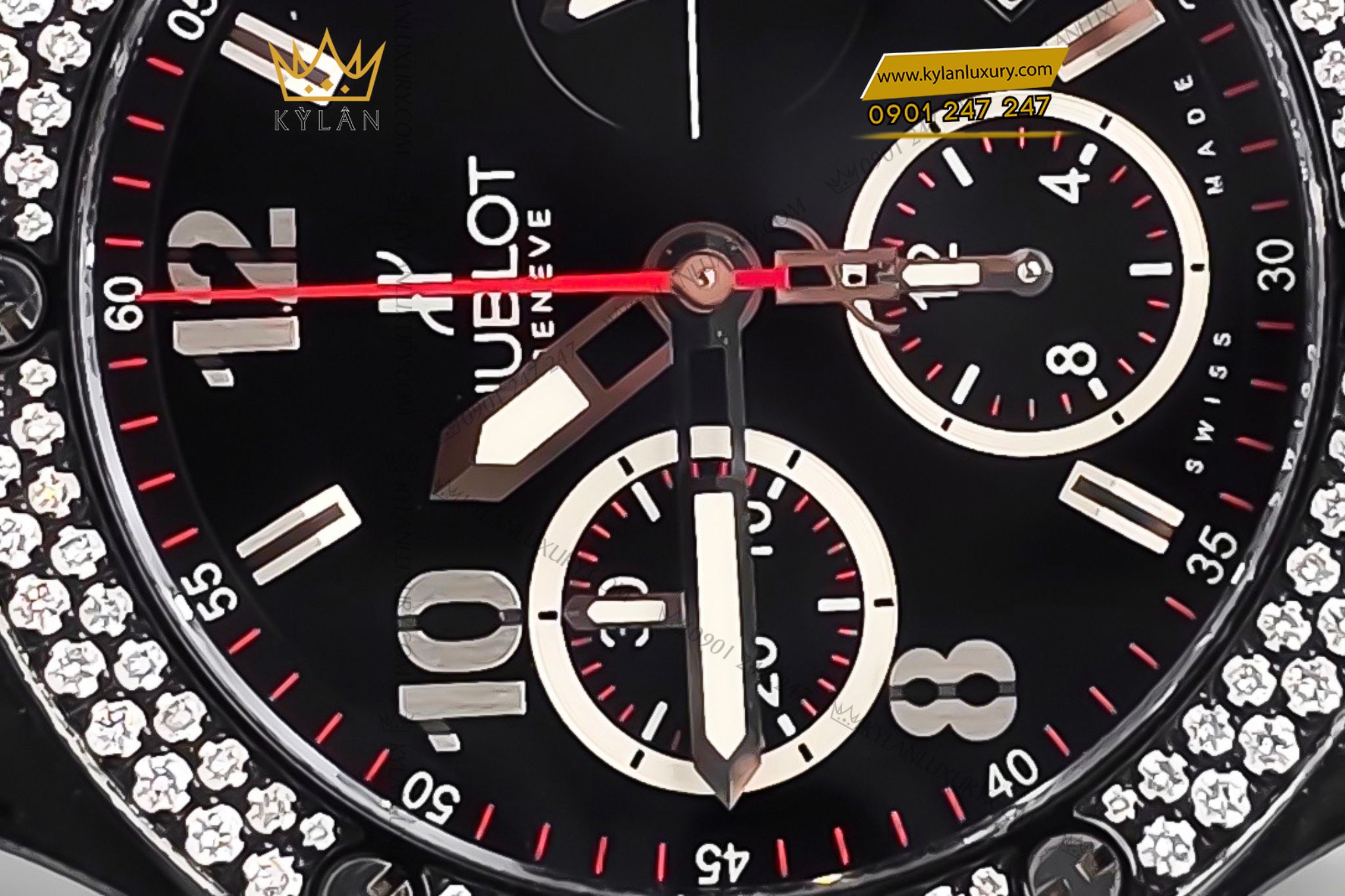 Kỳ Lân Luxury Dong ho Hublot BigBang Chronograph Black Magic Ceramic Diamonds 41mm 5 Đồng hồ Hublot BigBang Chronograph Black Magic Ceramic Diamonds 41mm
