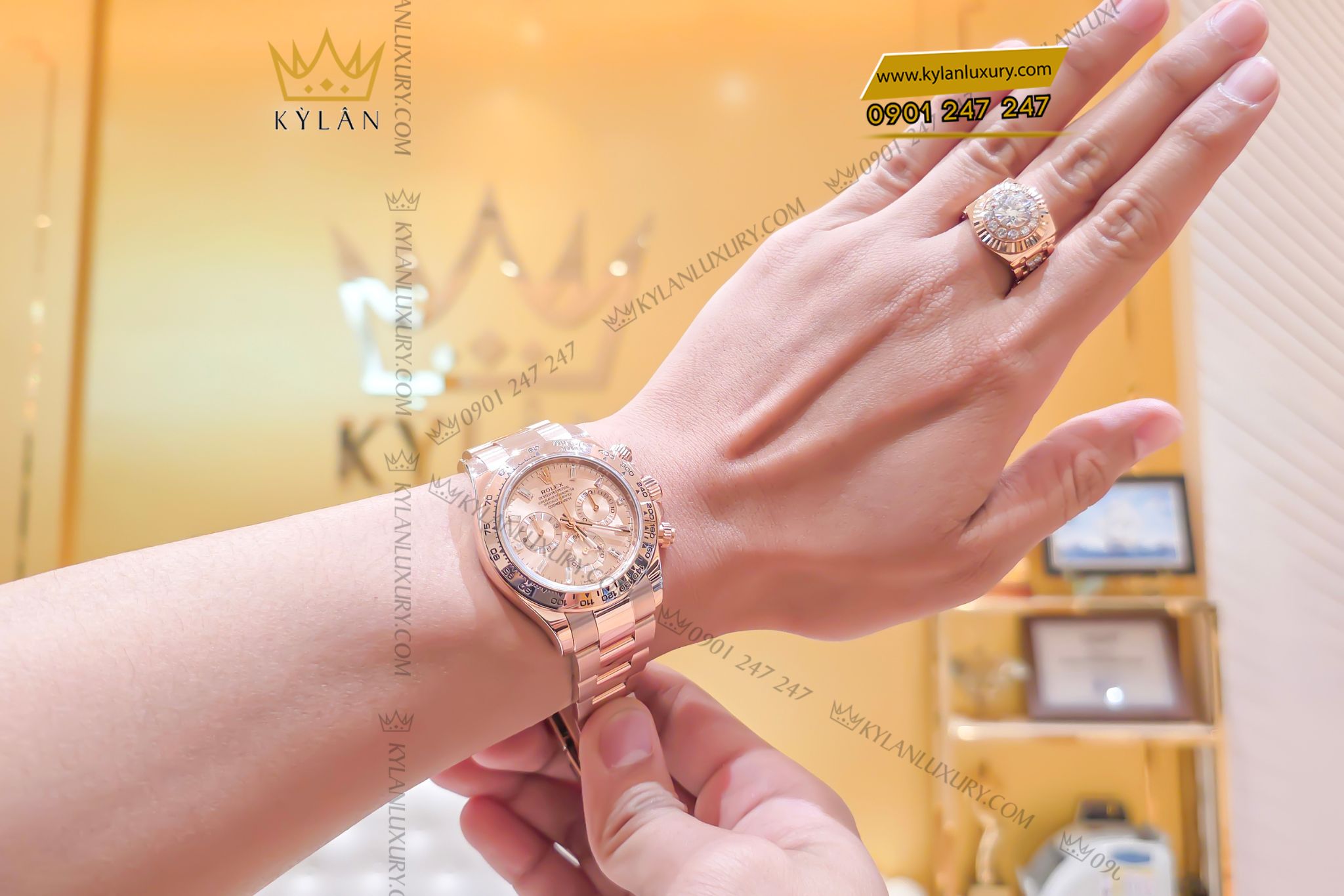 Kỳ Lân Luxury Dong ho Rolex Cosmograph Daytona 116505 0012 Everose Gold 23 Đồng hồ Rolex Cosmograph Daytona 116505-0012 Everose Gold mặt Sundust