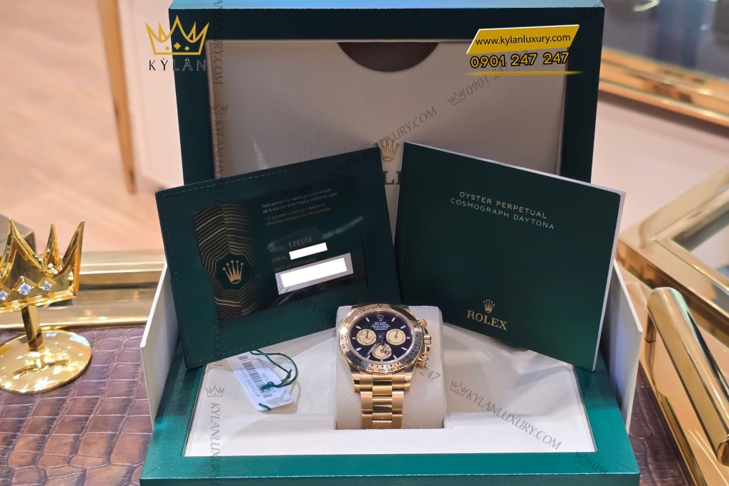 Kỳ Lân Luxury Dong ho Rolex Cosmograph Daytona 126508 mat so den vang Champagne 7 Đồng hồ Rolex Cosmograph Daytona 40 126508-0002 mặt đen vàng Champagne
