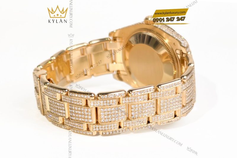 Đồng hồ Rolex Datejust custom vàng đính full kim cương, cọc số Rainbow 31mm