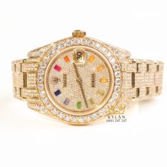 Đồng hồ Rolex Datejust custom vàng đính full kim cương, cọc số Rainbow 31mm