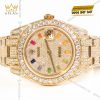 Đồng hồ Rolex Datejust custom vàng đính full kim cương, cọc số Rainbow 31mm
