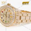 Đồng hồ Rolex Datejust custom vàng đính full kim cương, cọc số Rainbow 31mm