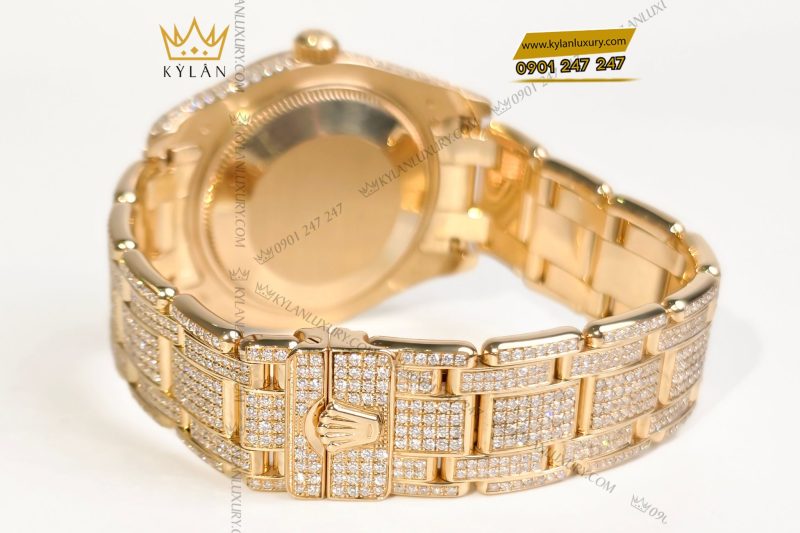 Đồng hồ Rolex Datejust custom vàng đính full kim cương, cọc số Rainbow 31mm