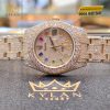 Đồng hồ Rolex Datejust custom vàng đính full kim cương, cọc số Rainbow 31mm