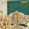 Đồng hồ Rolex Datejust custom vàng đính full kim cương, cọc số Rainbow 31mm