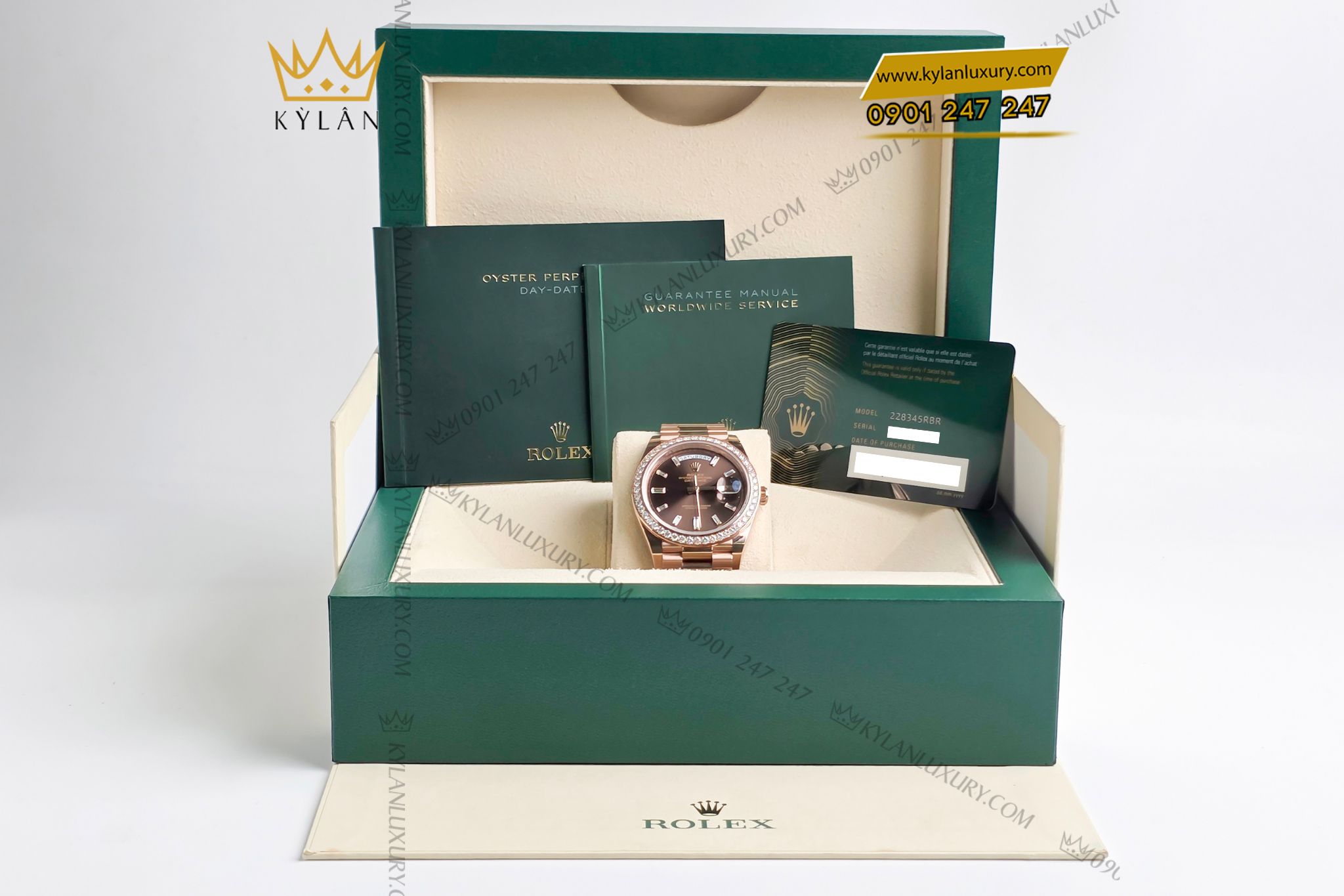 Kỳ Lân Luxury Dong ho Rolex Day Date 40 228345RBR 0006 mat so Chocolate coc so kim cuong 7 Đồng hồ Rolex Day-Date 40 228345RBR-0006 mặt số Chocolate cọc số kim cương