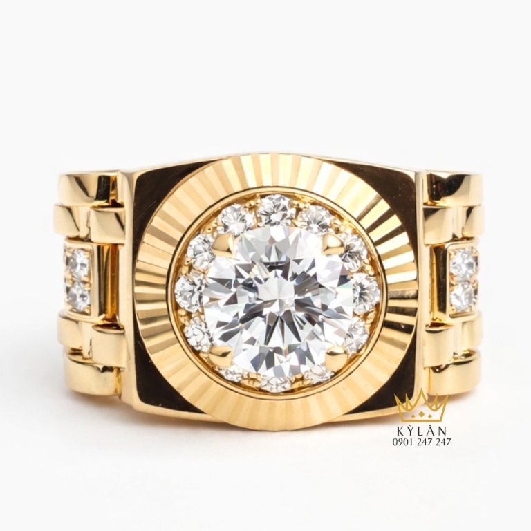 Nhẫn Rolex vàng vàng nguyên khối Au750 đính viên chủ 9ly4