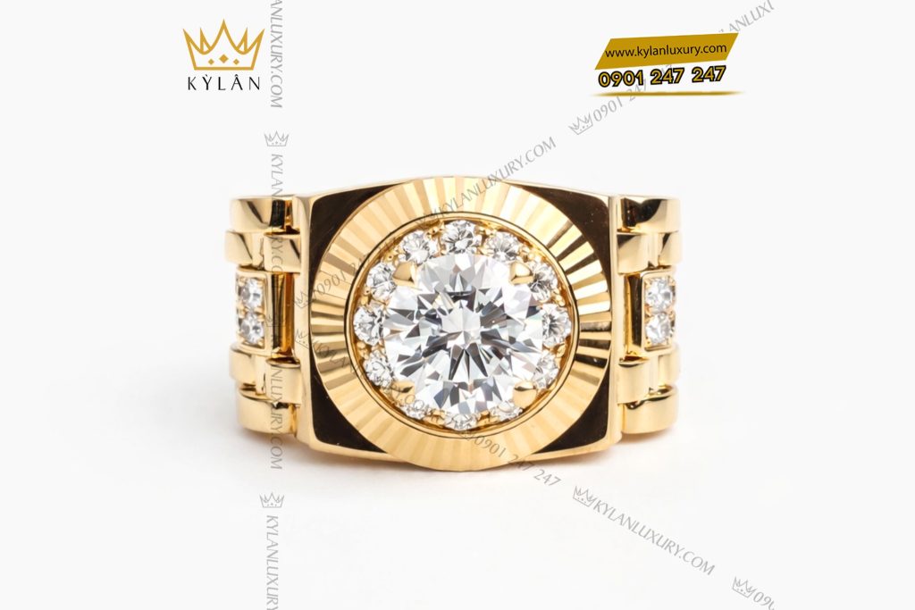 Kỳ Lân Luxury Nhan Rolex vang vang nguyen khoi Au750 dinh vien chu 9ly4 4 1 Nhẫn Rolex vàng vàng nguyên khối Au750 đính viên chủ 9ly4