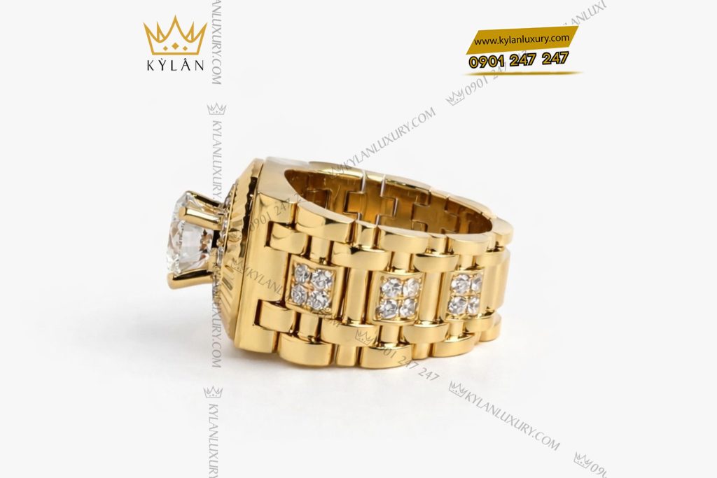 Kỳ Lân Luxury Nhan Rolex vang vang nguyen khoi Au750 dinh vien chu 9ly4 5 1 Nhẫn Rolex vàng vàng nguyên khối Au750 đính viên chủ 9ly4