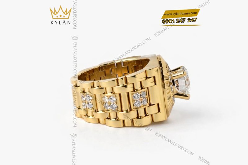 Nhẫn Rolex vàng vàng nguyên khối Au750 đính viên chủ 9ly4