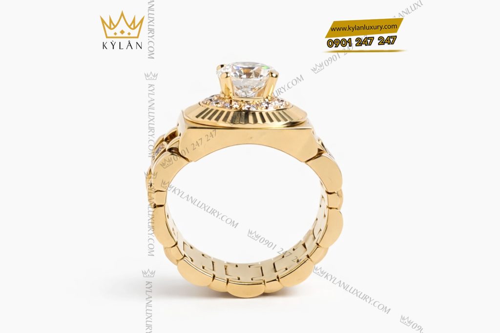 Kỳ Lân Luxury Nhan Rolex vang vang nguyen khoi Au750 dinh vien chu 9ly4 8 Nhẫn Rolex vàng vàng nguyên khối Au750 đính viên chủ 9ly4