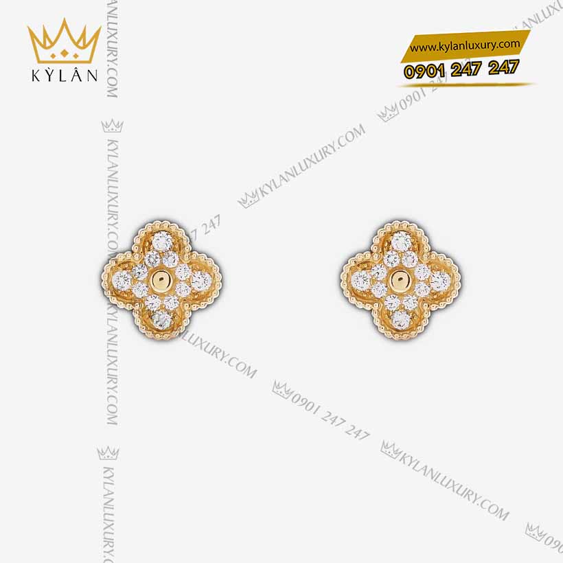 Kỳ Lân Luxury bong tai co bon la vang hong nguyen khoi au750 dinh kim cuong 3 Bông tai cỏ bốn lá vàng hồng nguyên khối Au750 đính kim cương
