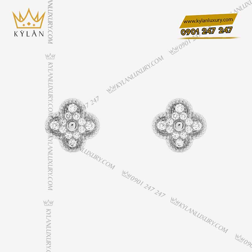 Kỳ Lân Luxury bong tai co bon la vang trang nguyen khoi au750 dinh kim cuong 10 Bông tai cỏ bốn lá vàng trắng nguyên khối Au750 đính kim cương