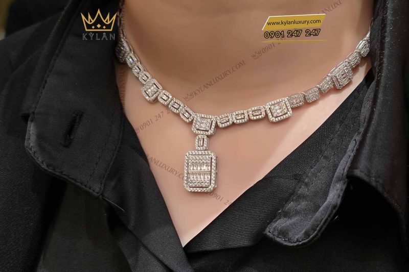 Dây chuyền nữ vàng trắng nguyên khối Au750 đính kim cương
