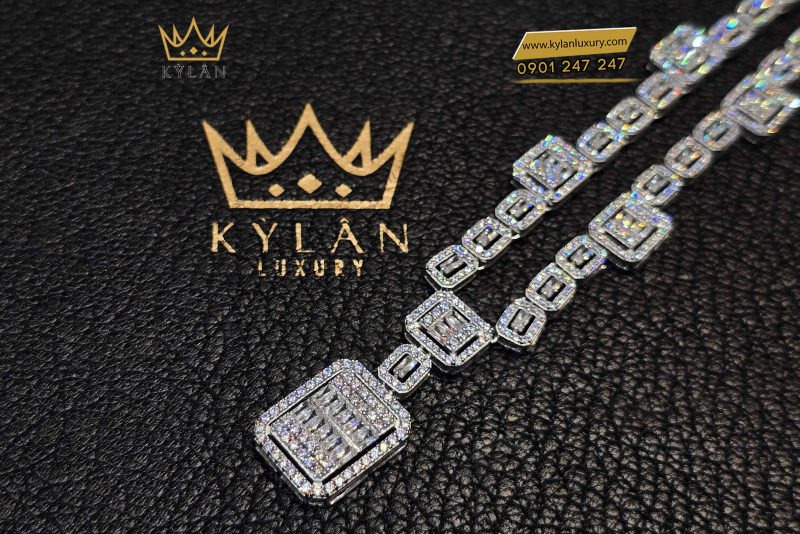 Dây chuyền nữ vàng trắng nguyên khối Au750 đính kim cương