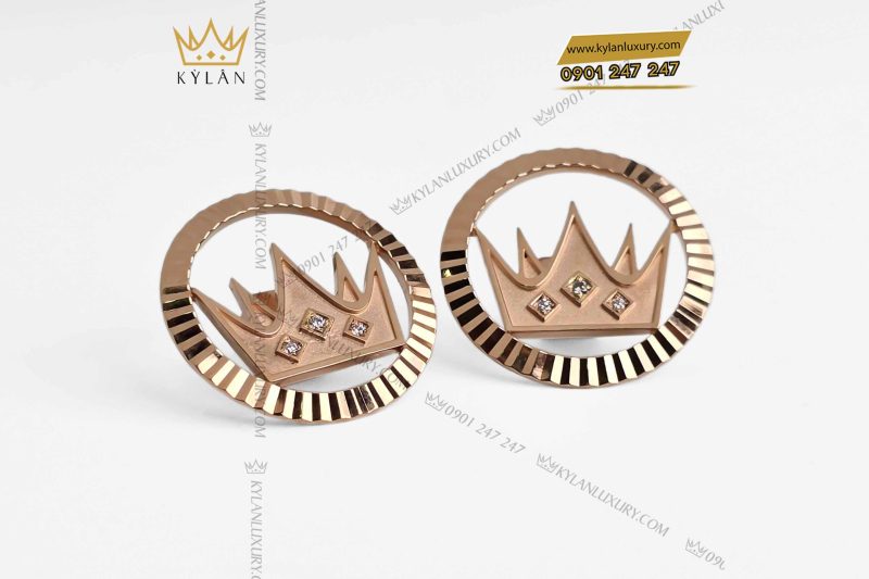 Khuy cài áo vương miện vàng hồng nguyên khối Au750 đính 3 viên kim cương