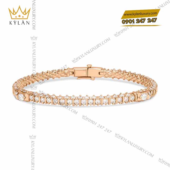 Lắc Tay Vàng Hồng Nguyên Khối Au750 Đính Kim Cương