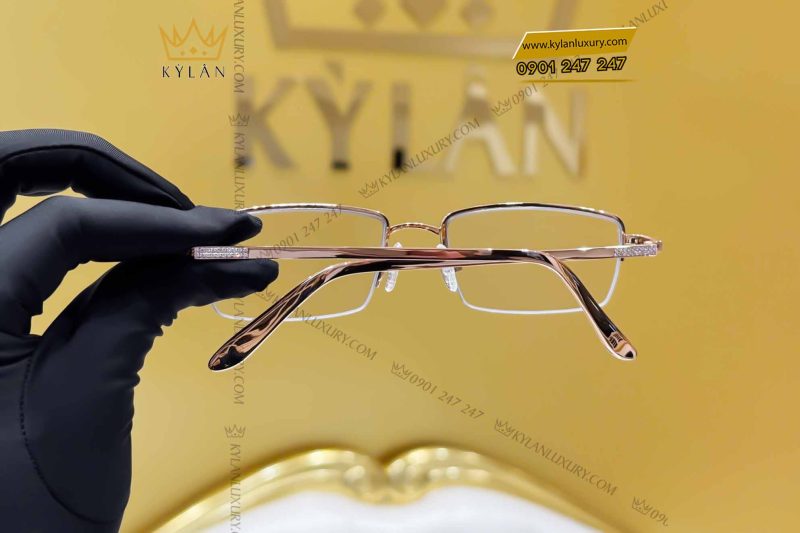 Mắt kính vàng hồng nguyên khối Au750 đính kim cương