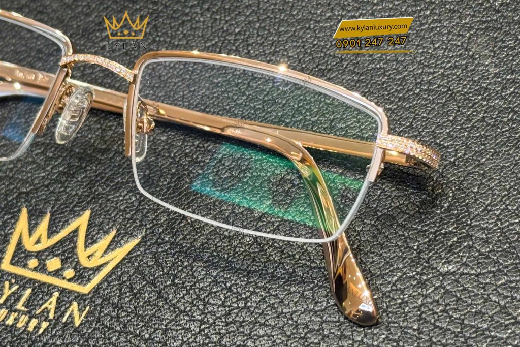 Kỳ Lân Luxury mat kinh vang hong nguyen khoi au750 kim cuong 7 Mắt kính vàng hồng nguyên khối Au750 đính kim cương