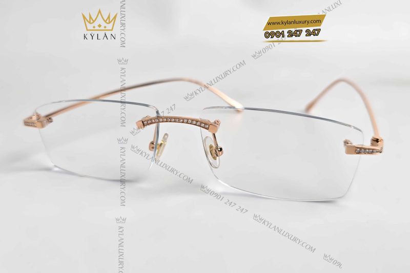 Mắt kính vàng nguyên khối Au750 đính kim cương