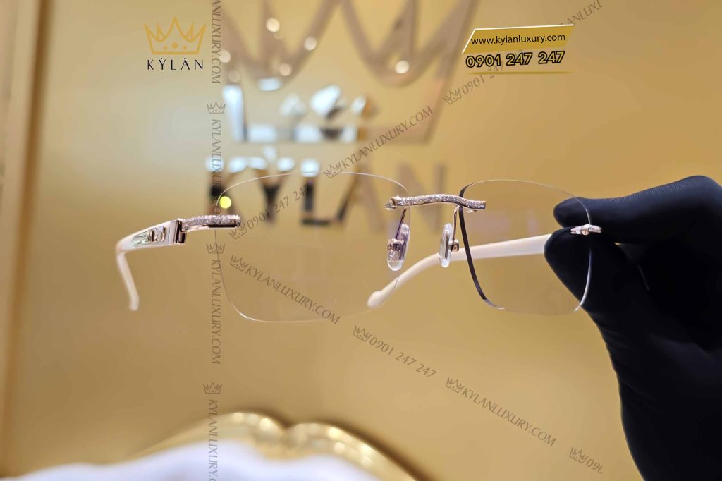 Kỳ Lân Luxury mat kinh vang nguyen khoi au750 dinh kim cuong 3 9 Mắt kính vàng nguyên khối Au750 đính kim cương