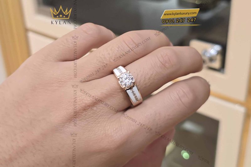 Nhẫn nam vàng hồng nguyên khối Au750 đính viên chủ 7ly2