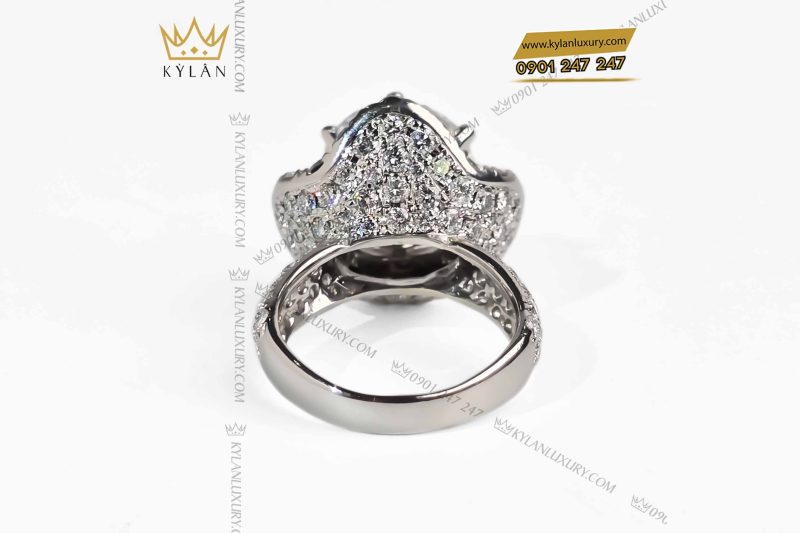 Nhẫn nữ vàng trắng nguyên khối Au750 đính viên chủ 12ly