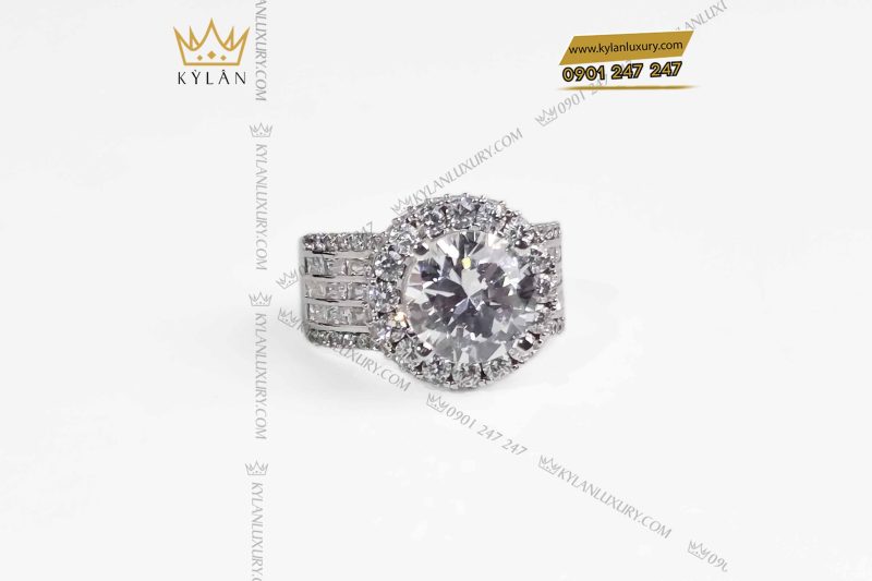 Nhẫn nữ vàng trắng nguyên khối Au750 đính viên chủ 9ly