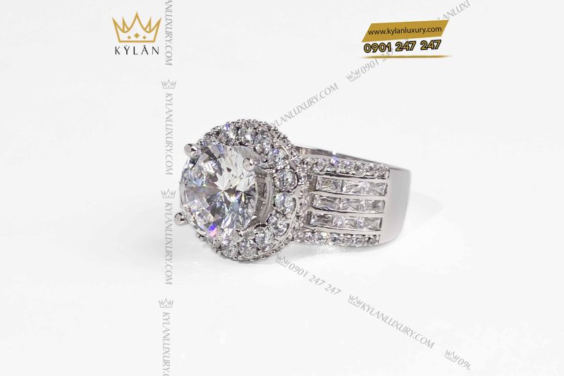 Nhẫn nữ vàng trắng nguyên khối Au750 đính viên chủ 9ly
