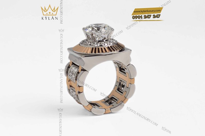 Nhẫn Rolex demi vàng nguyên khối Au750 đính viên chủ 11ly