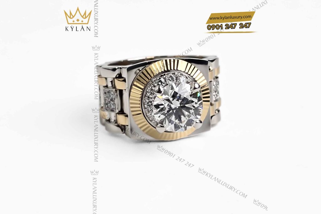 Kỳ Lân Luxury nhan rolex demi vang nguyen khoi au750 dinh vien chu 8ly9 3 Nhẫn Rolex demi vàng nguyên khối Au750 đính viên chủ 8ly9