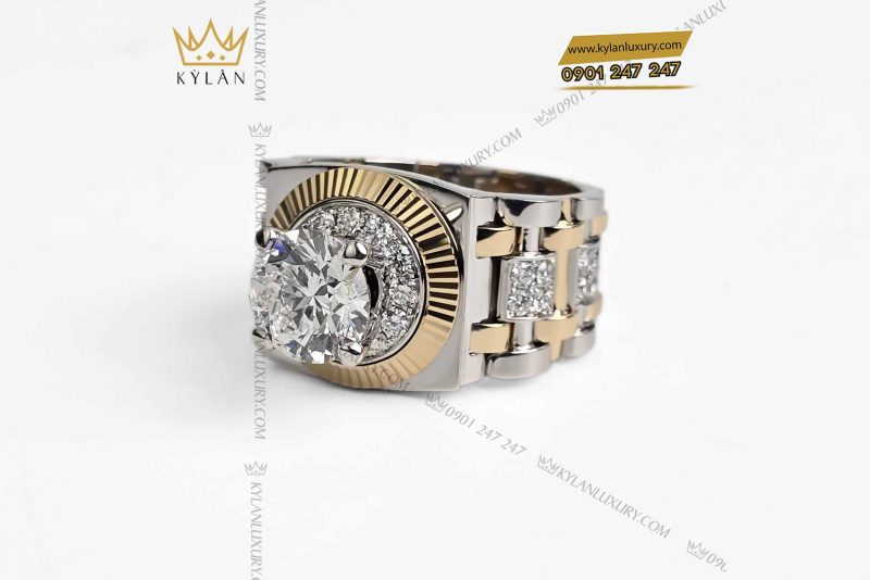 Nhẫn Rolex demi vàng nguyên khối Au750 đính viên chủ 8ly9