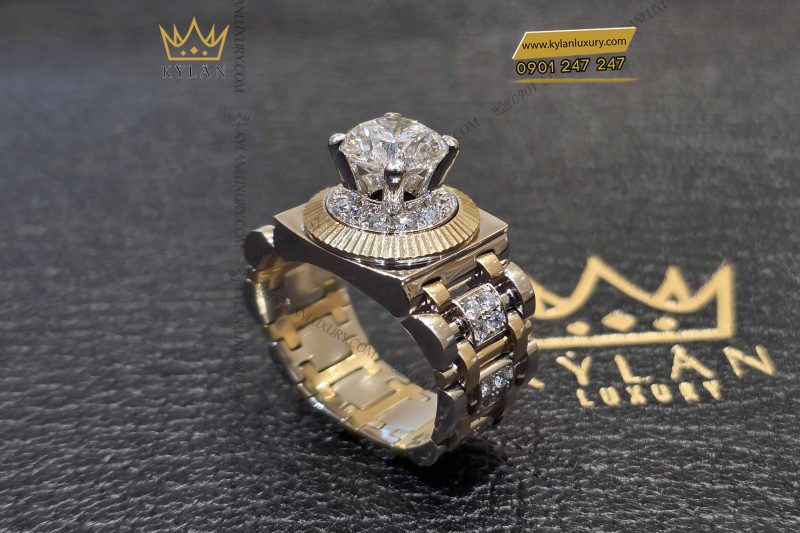 Nhẫn Rolex demi vàng nguyên khối Au750 đính viên chủ 8ly9