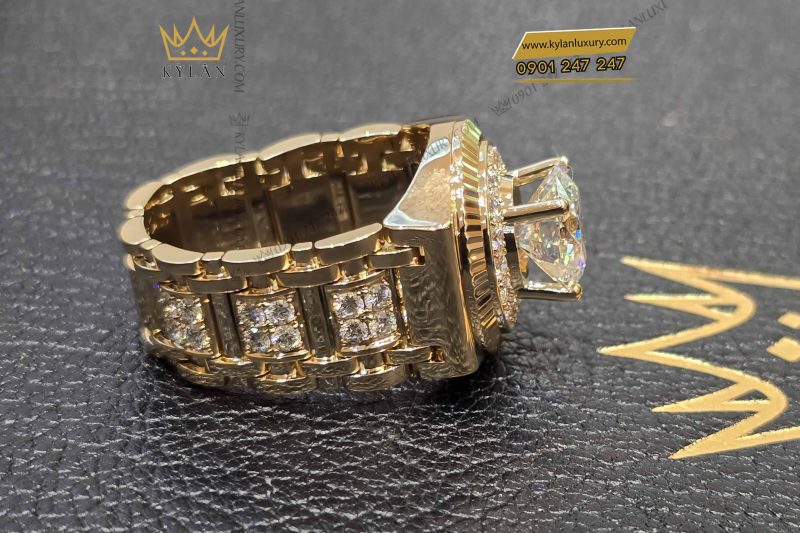 Nhẫn Rolex vàng vàng nguyên khối Au750 đính viên chủ 9ly4