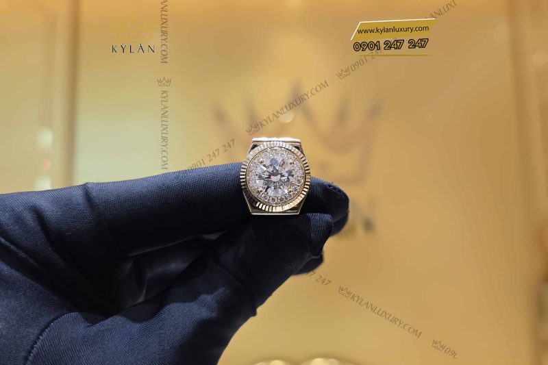 Nhẫn Rolex vàng vàng nguyên khối Au750 đính viên chủ 9ly4