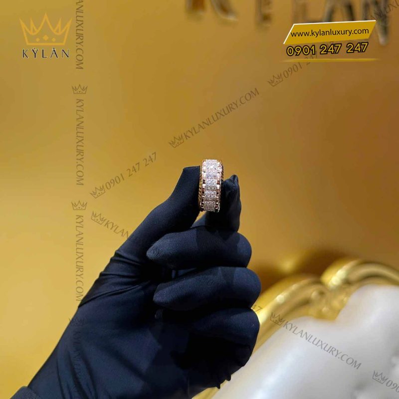 Nhẫn Rolex xoay vàng nguyên khối Au750 đính 3 hàng kim cương