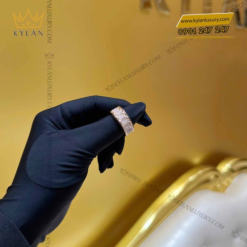 Nhẫn Rolex xoay vàng nguyên khối Au750 đính 3 hàng kim cương