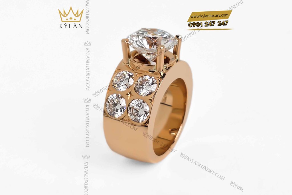 Kỳ Lân Luxury nhan vang hong nguyen khoi au750 vien chu 12ly 4 Nhẫn vàng hồng nguyên khối Au750 đính viên chủ 12ly