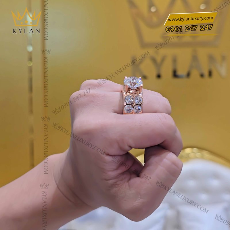 Nhẫn vàng hồng nguyên khối Au750 đính viên chủ 12ly