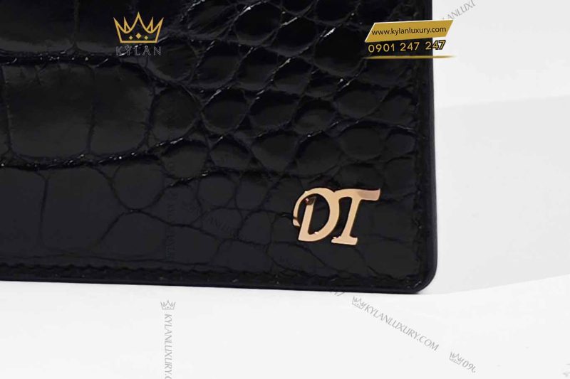 Ví nam da cá Alligator đính logo DT vàng nguyên khối Au750