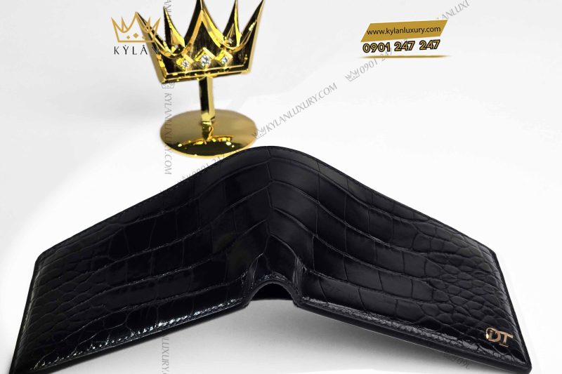 Ví nam da cá Alligator đính logo DT vàng nguyên khối Au750