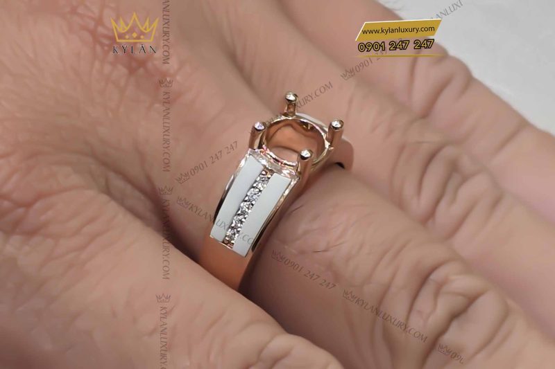 Vỏ nhẫn vàng hồng mix trắng ngà đính kim cương