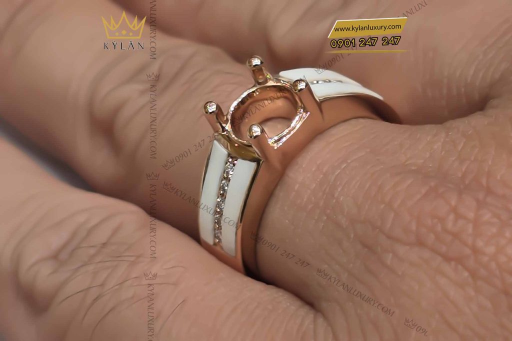 Kỳ Lân Luxury vo nhan vang hong mix trang nga dinh kim cuong 3 Vỏ nhẫn vàng hồng mix trắng ngà đính kim cương