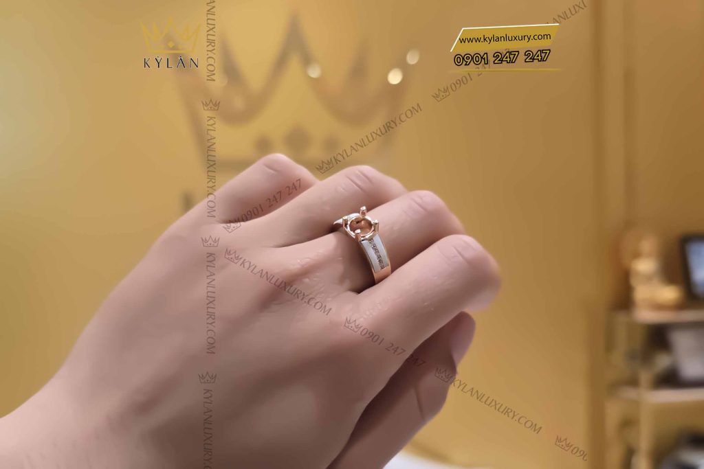 Kỳ Lân Luxury vo nhan vang hong mix trang nga dinh kim cuong 5 Vỏ nhẫn vàng hồng mix trắng ngà đính kim cương