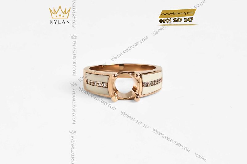 Vỏ nhẫn vàng hồng mix trắng ngà đính kim cương