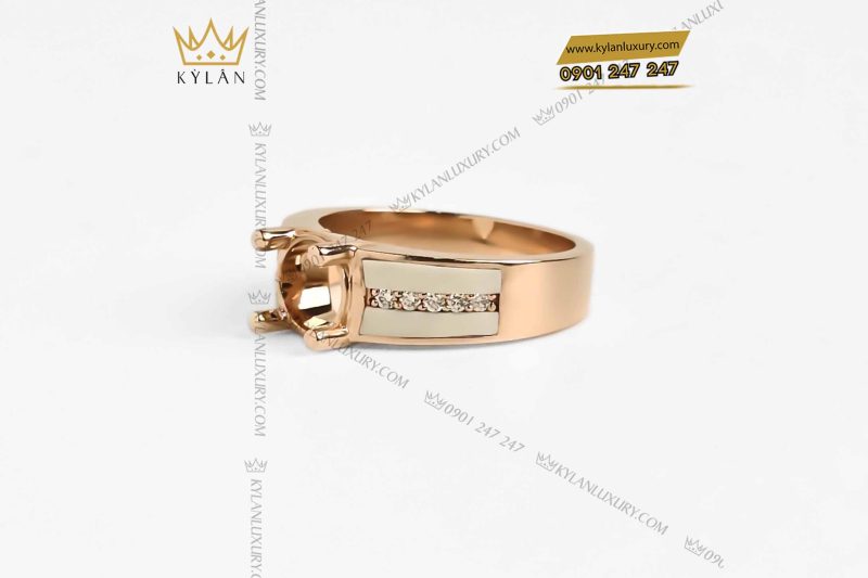 Vỏ nhẫn vàng hồng mix trắng ngà đính kim cương